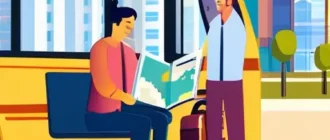 Семья планирует маршрут с детьми, карта и смартфон на фоне городской улицы