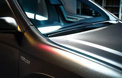 Специалист наносит защитное покрытие на кузов автомобиля с просветом на многослойную структуру покрытия, демонстрирующую DLC и керамическое нанопокрытие.